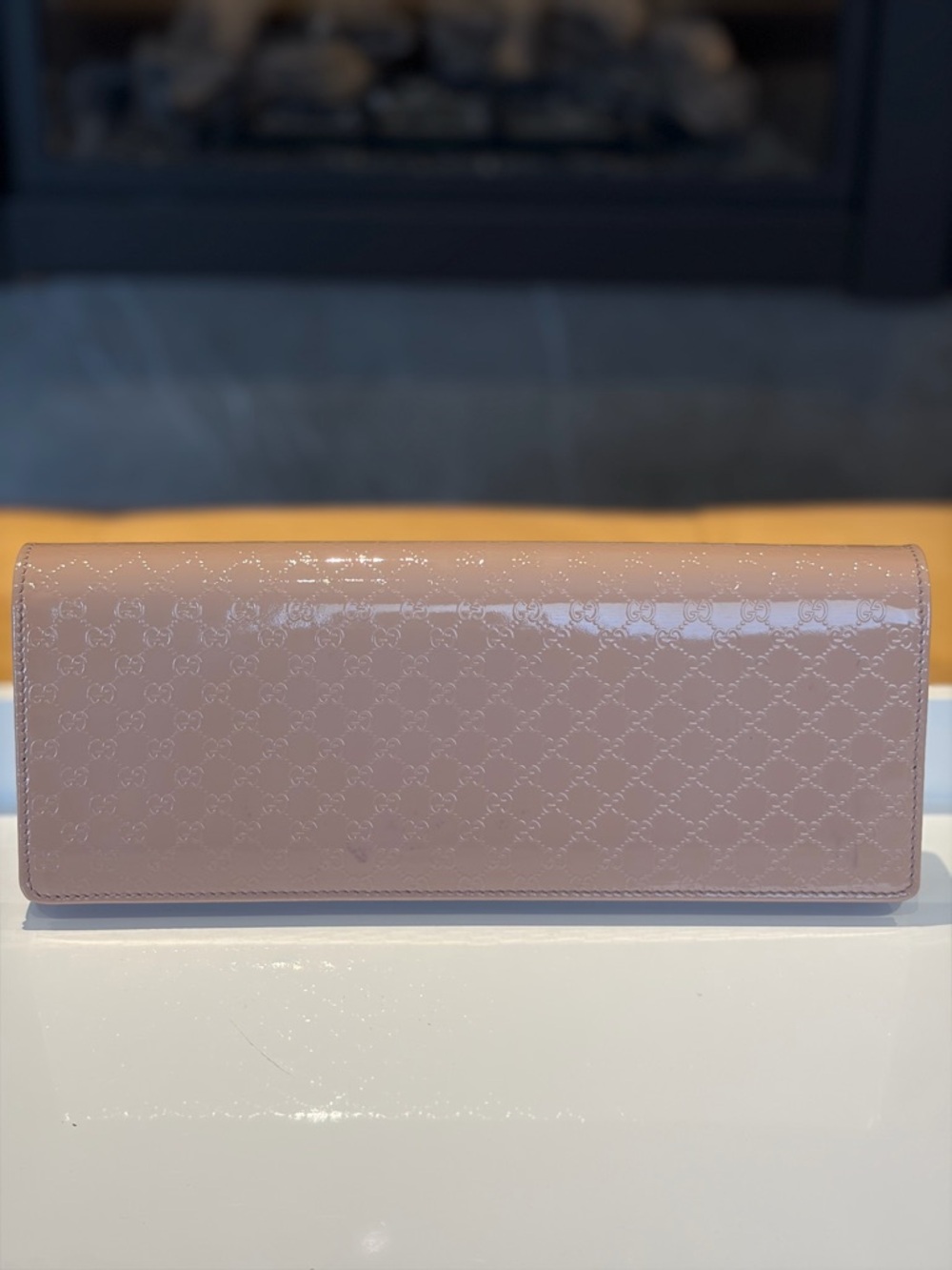 Gucci Blush Pink Patent GG-Embossed Clutch